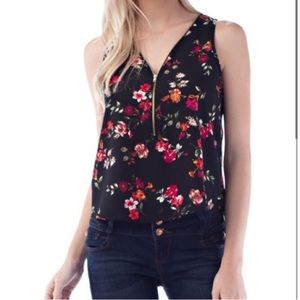 2/$40 Black with Floral Print Zip Up Tank Top